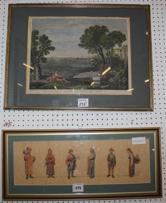 Signed watercolour - Oriental figures on rice paper & one print